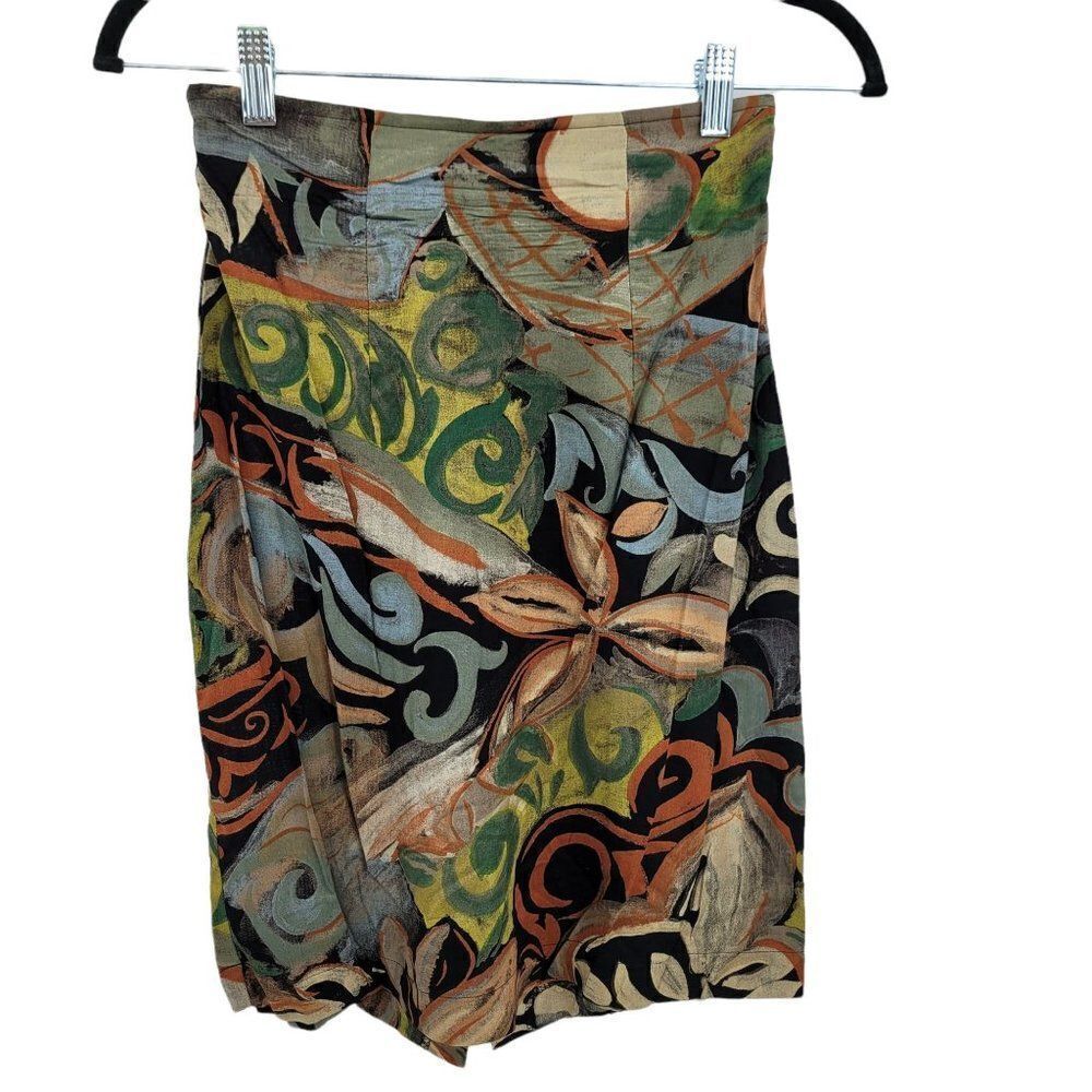 Vtg 80's Skirt Pencil Artsy‎ Abstract Funky Zoot Suit Warm Regal Scroll Sz S